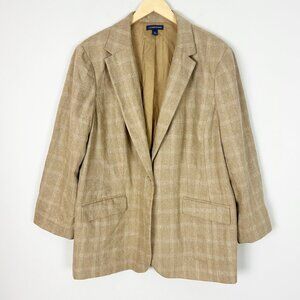 Lands’ End Plaid Wool Cashmere Blazer Jacket Tan Plaid Fall Winter Size 20W Wome